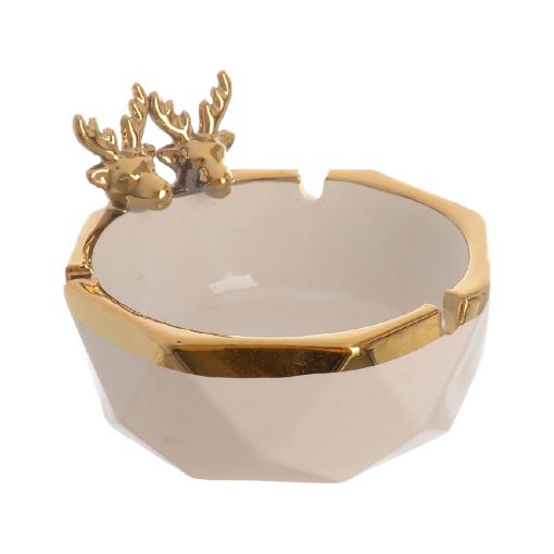 CERAMIC DOUBLE DEER WITH BASE DIAMOND ASHTRAY BIG