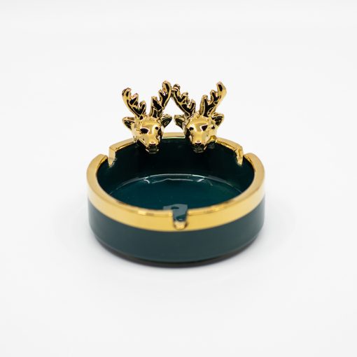 CERAMIC DOUBLE DEER WITH ASHTRAY SMALL