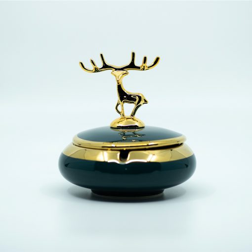 CERAMIC SINGLE DEER COVER WITH BASE ROUND ASHTRAY - Image 3