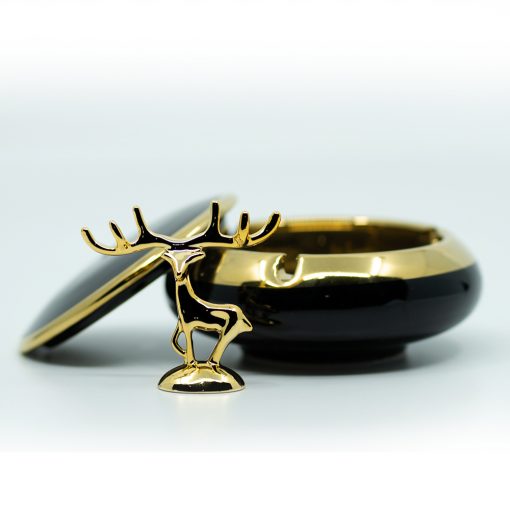 CERAMIC SINGLE DEER COVER WITH BASE ROUND ASHTRAY - Image 2