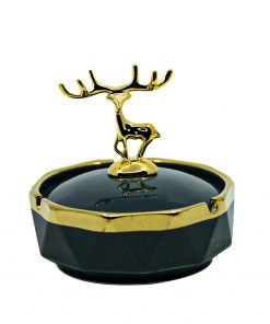 CERAMIC SINGLE DEER COVER WITH BASE DIAMOND ASHTRAY