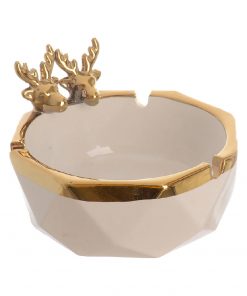 CERAMIC DOUBLE DEER WITH BASE DIAMOND ASHTRAY BIG